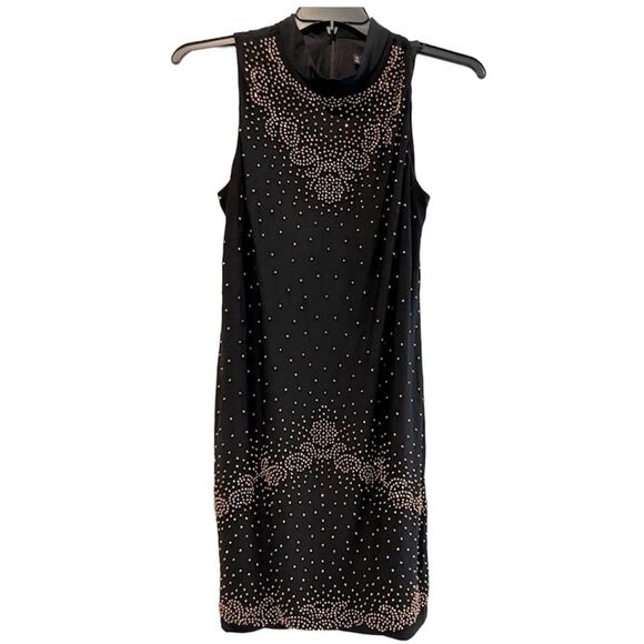 Chetta B Gold Bead Cocktail Midi Dress w/Zipper Closure Black Size 12‎ - Picture 1 of 7